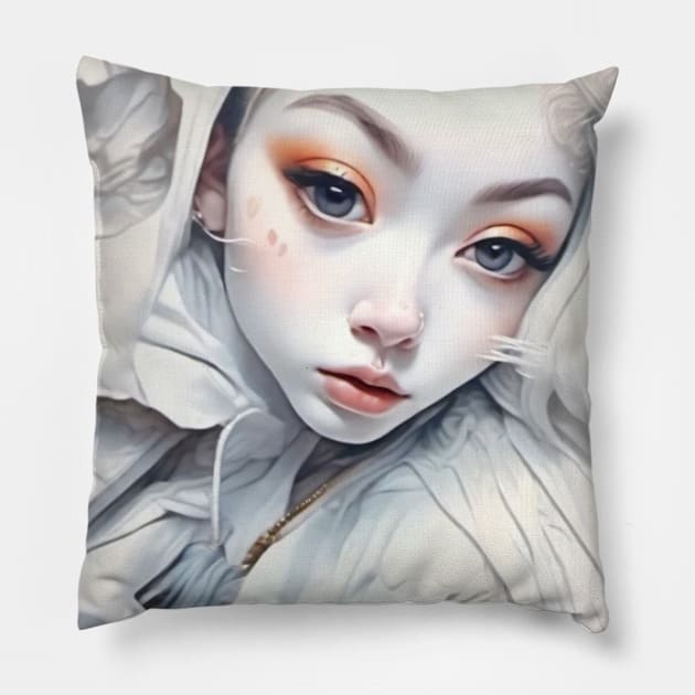 White Bunny Rabbit 2024 Pillow by Artist_Imagination