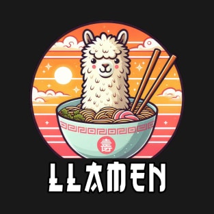 Llamen Cute Kawaii Llama Eating Ramen T-Shirt