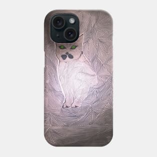 Grey cat with green eyes. Doodle style Phone Case