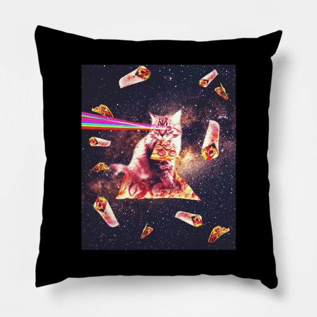 Outer Space Pizza Cat - Rainbow Laser, Taco, Burrito Pillow by Random Galaxy