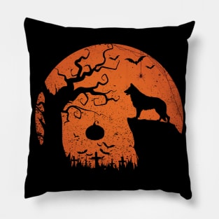 Vintage German Shepard Halloween Scary Moon Witch Costume Pillow