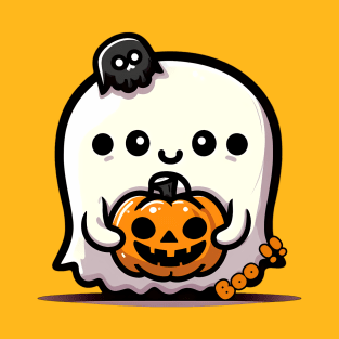 Cute Halloween Ghost with a Pumpkin T-Shirt