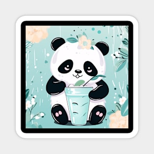 Panda with a chill beverage surrounded in cool green Magnet