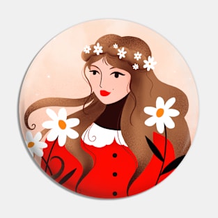 Spring lover girl with white flowers, version 1 Pin