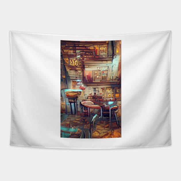 The Coffee Neon Wonderland| Cyber city coffee Tapestry by PsychicLove