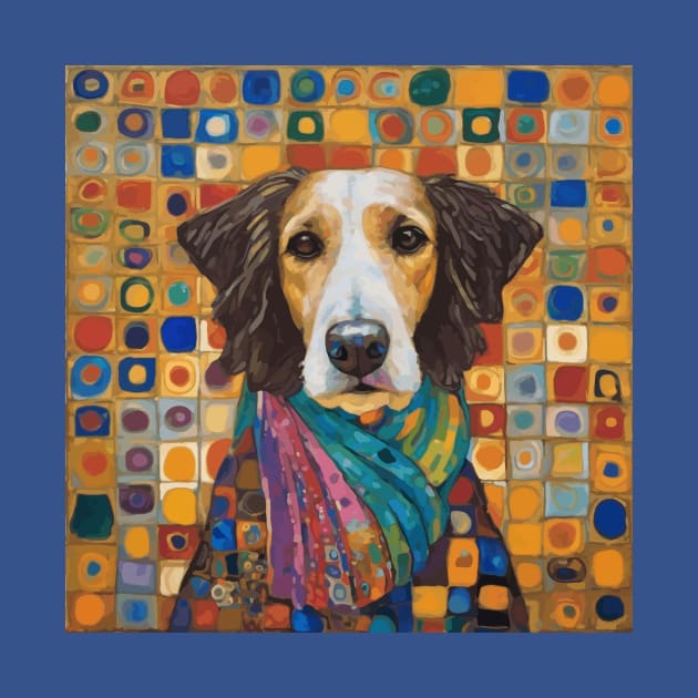 Gustav Klimt Style Dog with Colorful Scarf by bragova