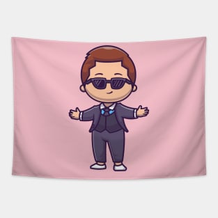 Cute Rich Boy Businessman Cartoon Tapestry