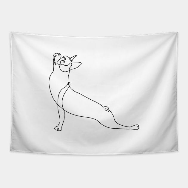 One Line Boston Terrier Upward Facing Dog Tapestry by huebucket