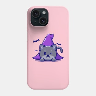 Cute Witch Cat Laying Under Witch Hat Cartoon Phone Case