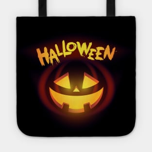 Pumpkin glowing face t-shirt print.  Pumpkin carving faces with eyes and mouth. Funny and scary halloween character. Tote