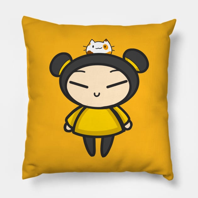 Yellow Pucca with a Cat Pillow by aishiiart