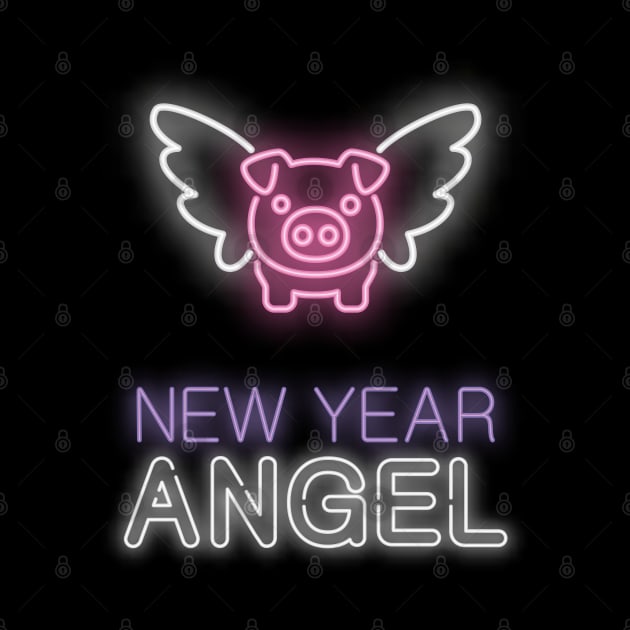 New Year Angel Funny Pig Print by BlackRavenOath