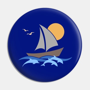 Sailboat Scene with Dolphins Pin