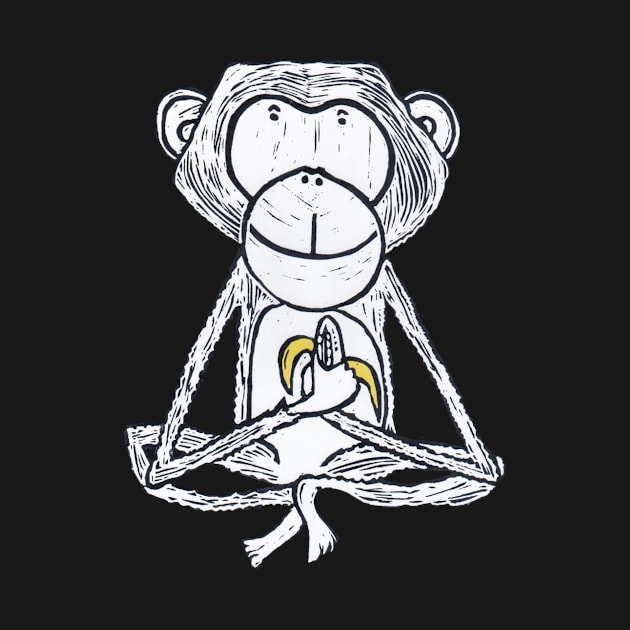 Monkey, cheeky monkey, white on yellow by krisevansart