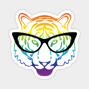 Rainbow head tiger with glasses Magnet