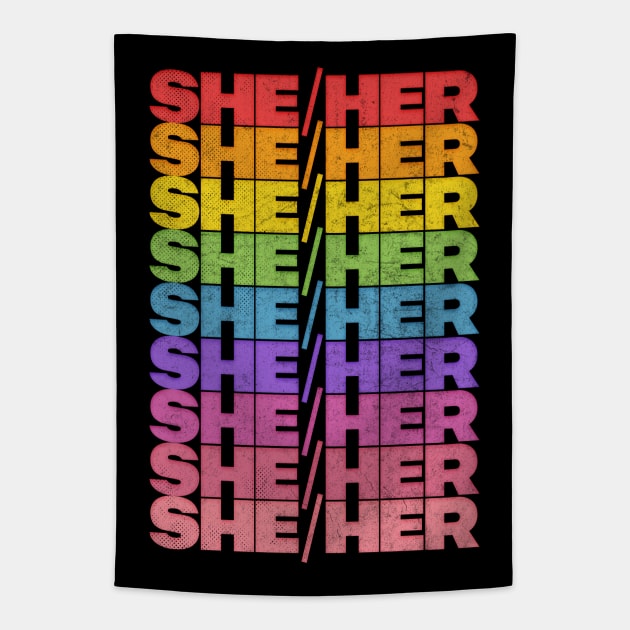 She/Her Pronouns / Retro Faded Design Tapestry by DankFutura