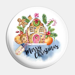 Watercolor Christmas Gingerbread house Pin