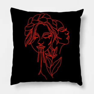 Woman With Flowers Line Art Abstract Lady Pillow