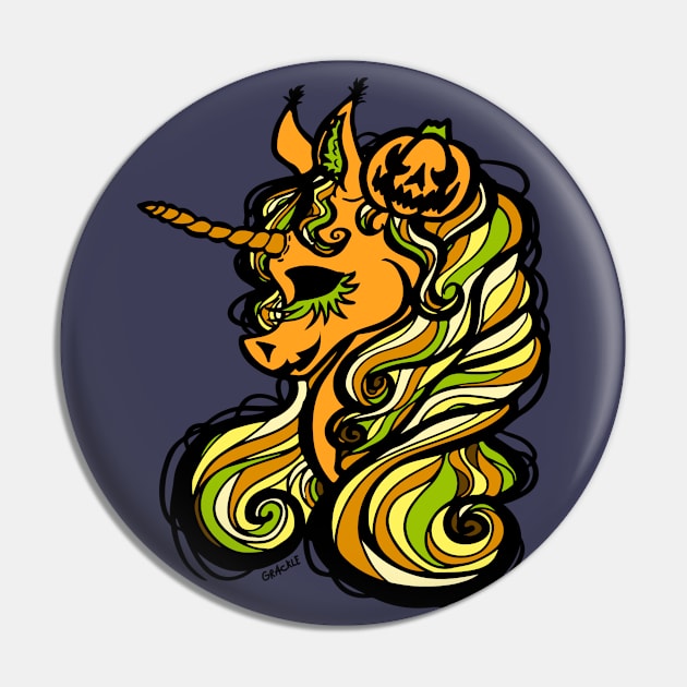 Jack-O-Lantern Unicorn Pin by Jan Grackle