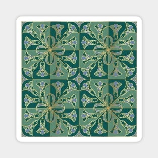 Art Deco Tile Floral. Green, Blue and Gold Magnet