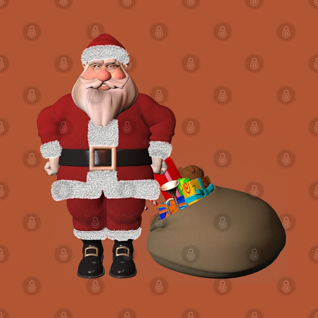 Merry Christmas Santa With Big Gift Bag by holidaystore