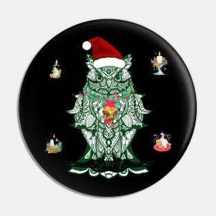 Owl Santa Mandala Pin