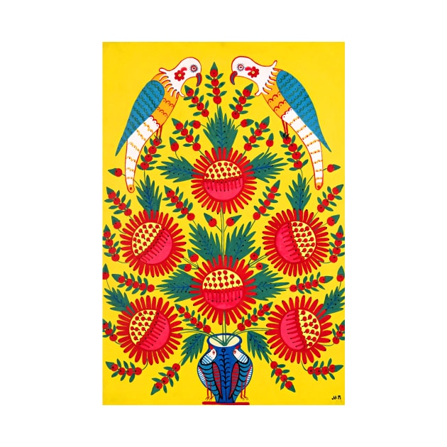 Maria Prymachenko Flowers in a Pot and Parrots Art Print Ukrainian Folk Art by ZiggyPrint