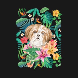 Tropical Gold Red White Shih Tzu 14 T-Shirt