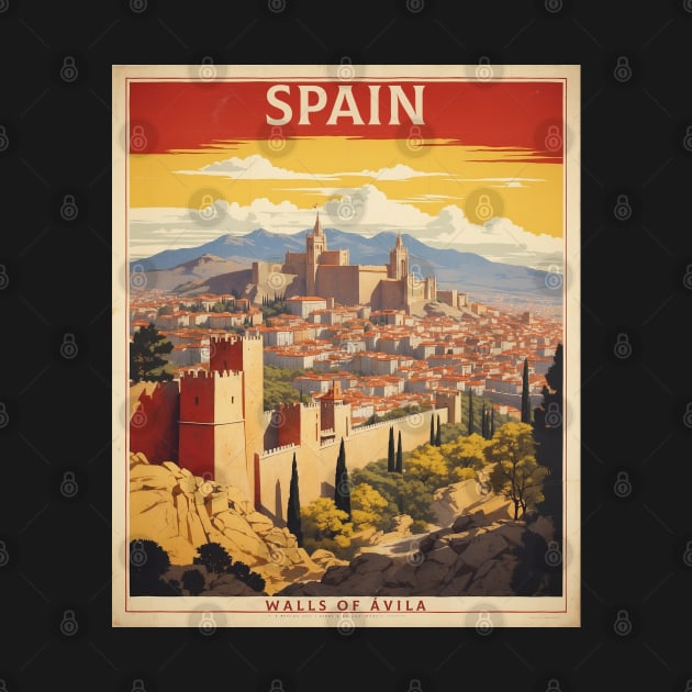Walls of Avila Spain Travel Tourism Retro Vintage Art by TravelersGems