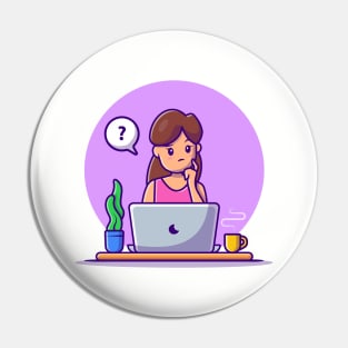 Confused Woman Working On Laptop Pin