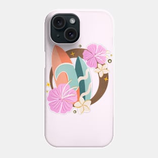 Retro surfboards and tropical flowers Phone Case