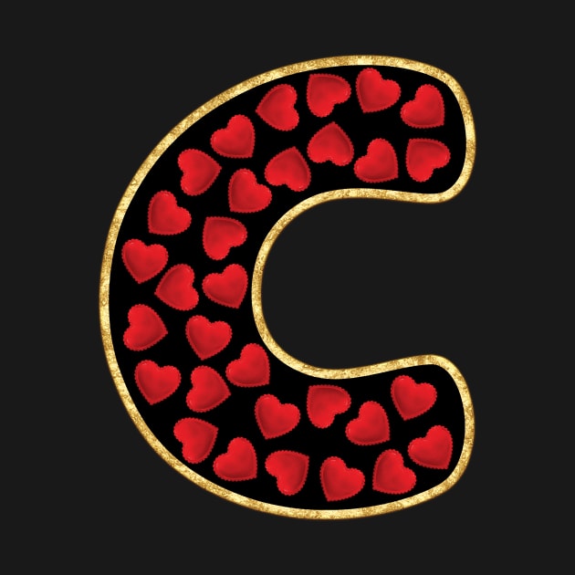 Cute letter C - love style– Initial C with red hearts –Monogram C with real fabric red hearts- gift for Love,Valentine,Birthday,wedding,Celebration, joy.. by IamAmina