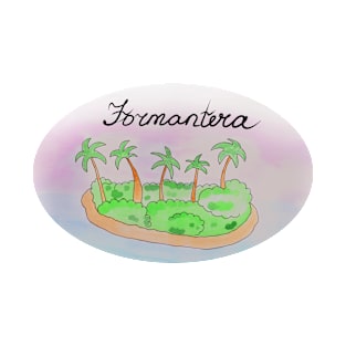 Formantera watercolor Island travel, beach, sea and palm trees. Holidays and vacation, summer and relaxation T-Shirt