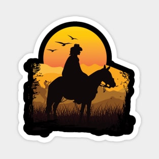 Cowgirl Riding Sun Retro Vintage T-Shirt Magnet