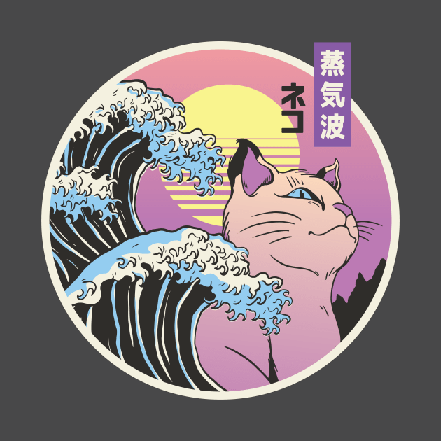 Japanese Cat Great wave off ,Kanagawa shirt, Vaporwave ,pastel Japanese Aesthetic Unisex Anime Kawaii Synthwave by Anonic