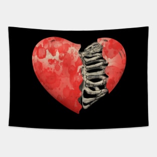 Skeleton rib heart, Broken, heart, watercolor design rib heart Tapestry