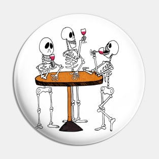 3 Skeletons Drinking and Enjoing Wine at a Wine Bar Pin