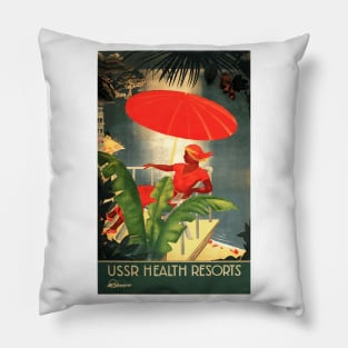 USSR Health Resorts - Vintage Soviet Art Deco Travel Poster Pillow