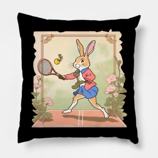 Tennis Open of Vintage Rabbit Tennis Player Sporty Rabbit Girl Pillow