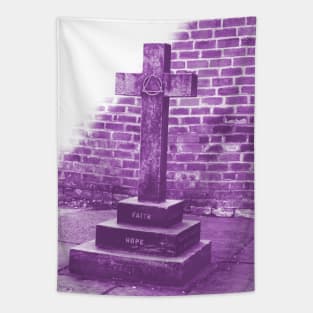 Graveyard church cross, purple monochrome photography Tapestry