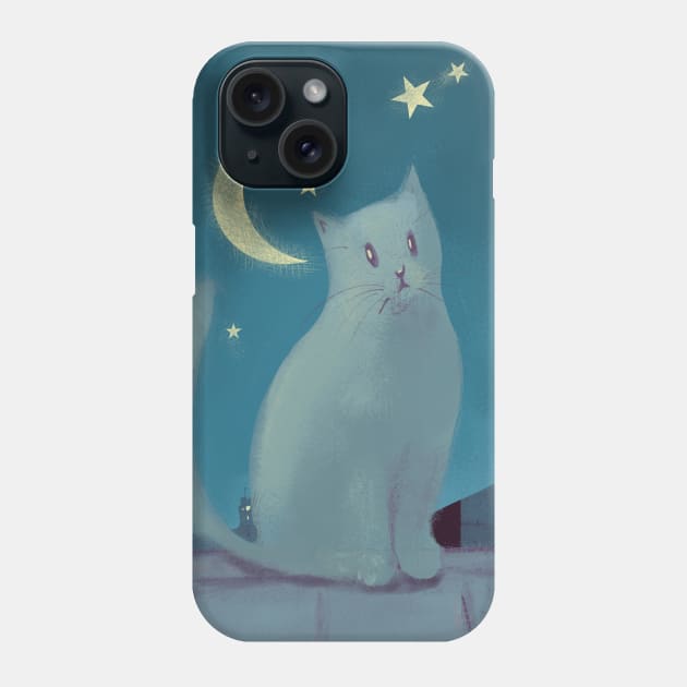 Cute cat on the roofs at night Phone Case by Mimie20