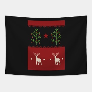 Traditional Christmas Tree Deer Scandinavian Aesthetic Pattern Tapestry