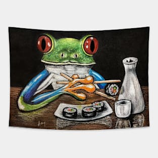 "Sake & Sushi" - Frogs After Five collection Tapestry