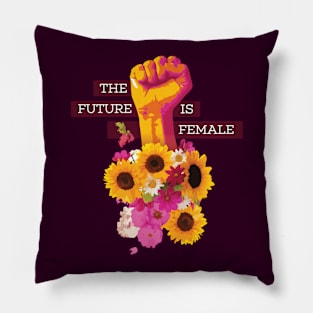 The Future is Female Power Fist Floral Pillow