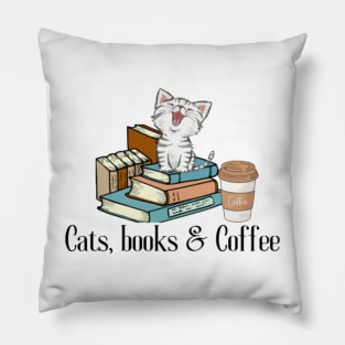 Cats, Books and Coffee Pillow