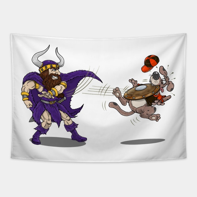 Minnesota Vikings Fans - Kings of the North vs Fetching Brown Dawgs Tapestry by JustOnceVikingShop