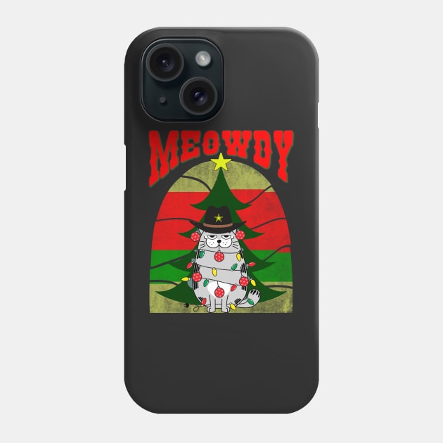 Meowdy, Festive cat with Christmas lights and ornaments Phone Case by Blended Designs