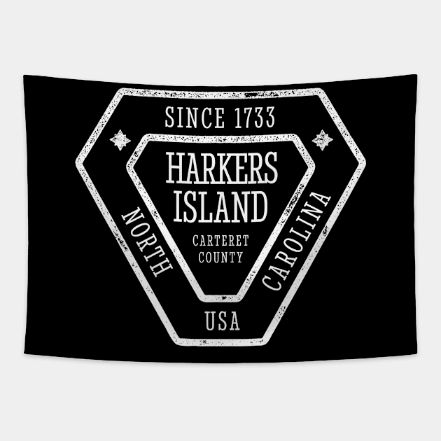 Harkers Island, NC Summertime Vacationing Sign Tapestry by Contentarama