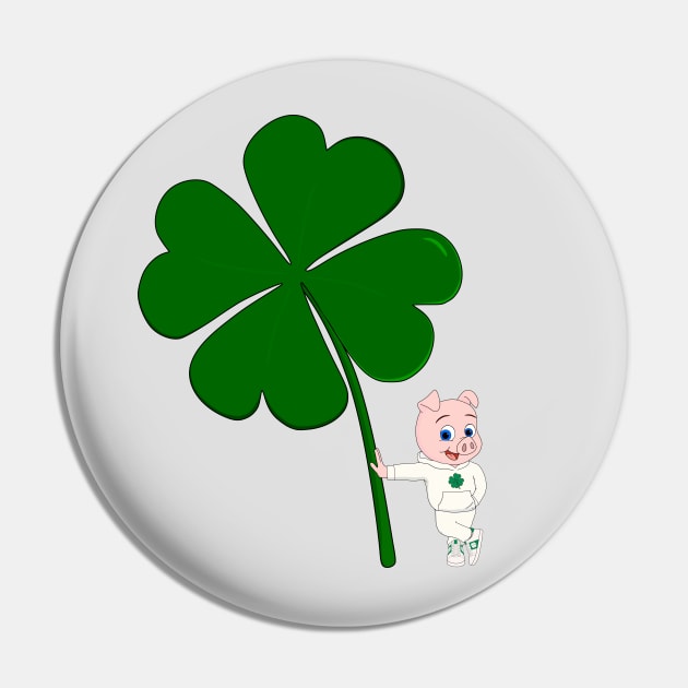 Happy Pig and Lucky Clover Pin by S & N Cartoon