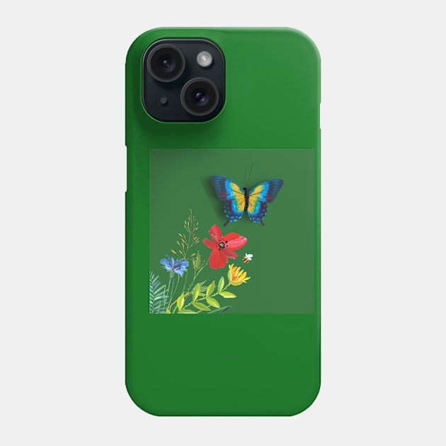 Spring Flowers, Honeybee & Butterfly Phone Case by livmilano